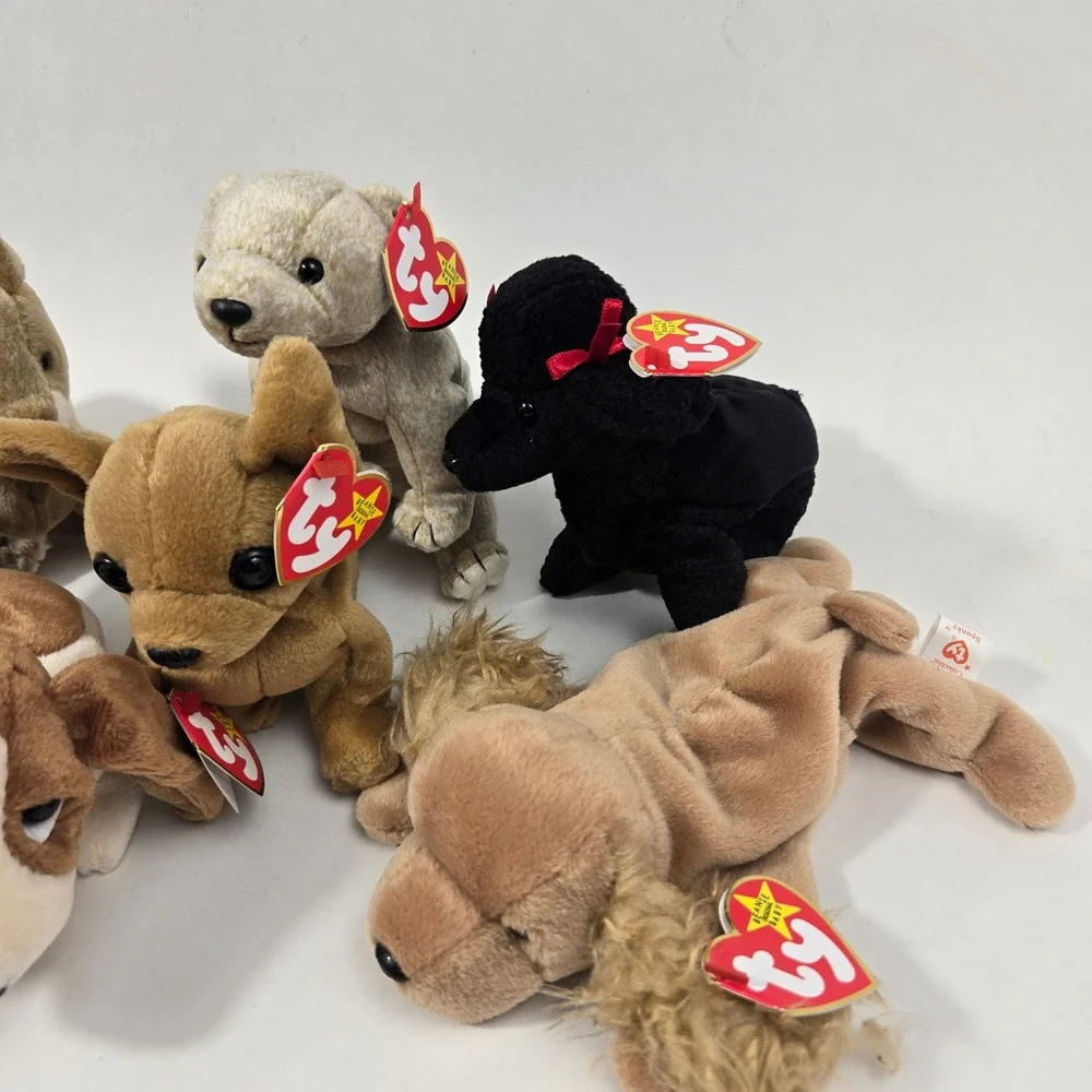 Ty Beanie Babies Dog Collection Tiny Gigi Spunky Wrinkles Tuffy Plush Lot of 7